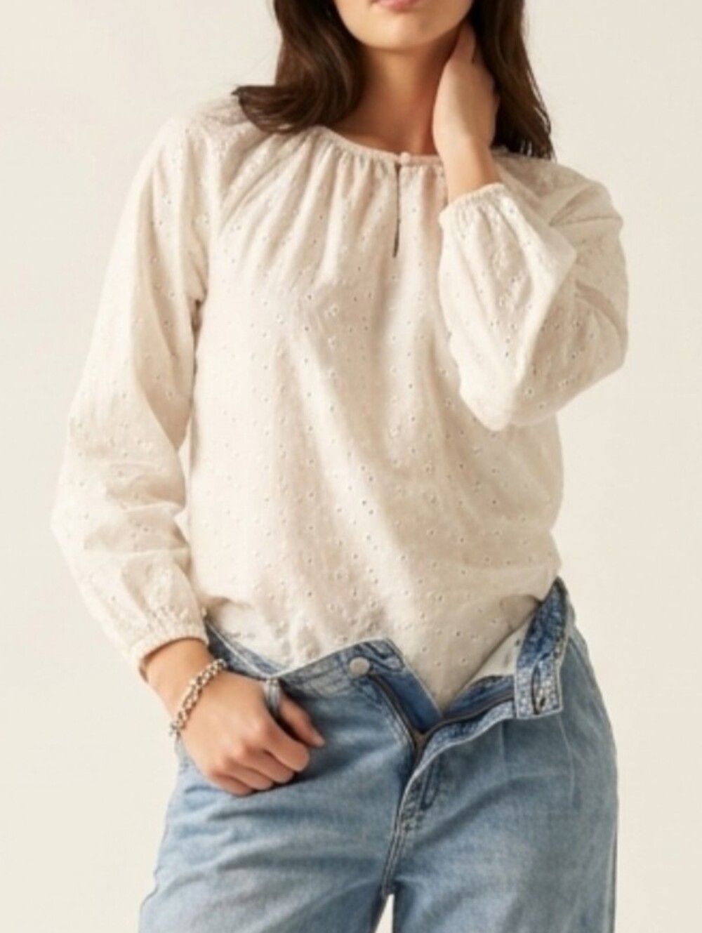 Vintage White Eyelet Cotton Peasant Blouse